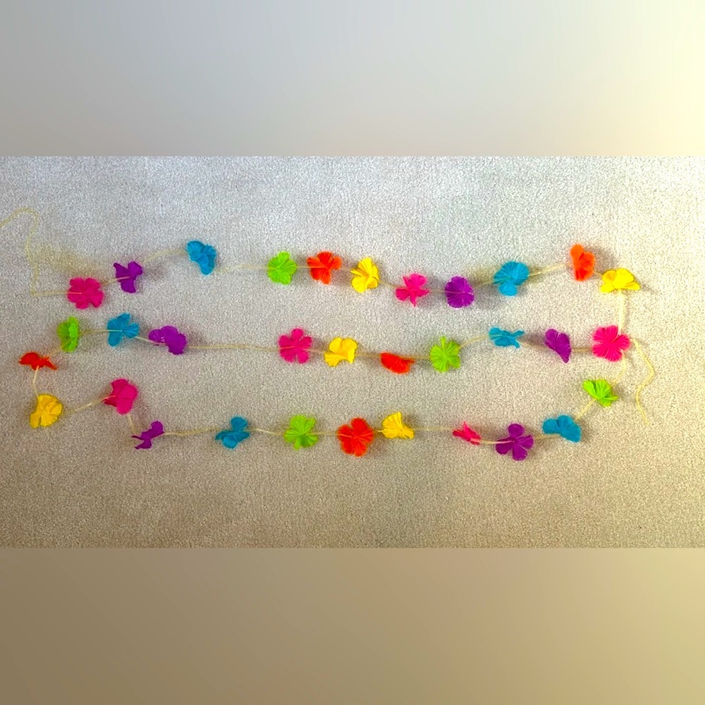 VIBRANT 12’ SILK FLOWER LUAU BEACH HAWAIIAN GARLAND COLORFUL LEI PINK BLUE GREEN